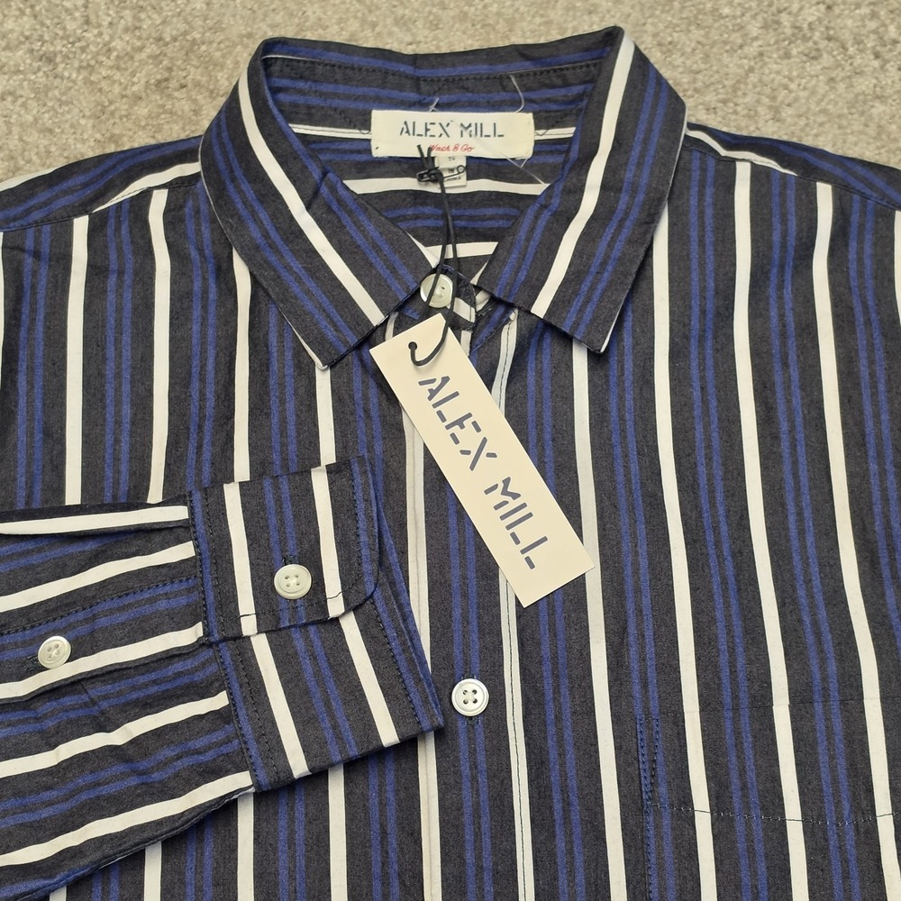 Alex Mill Wash Go Easy Shirt Button Down Mens Small Dark Navy Multi Stripe NWT